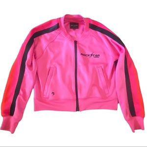 Rockstar Hot Pink Stripe Track Jacket Coat Womens size Medium